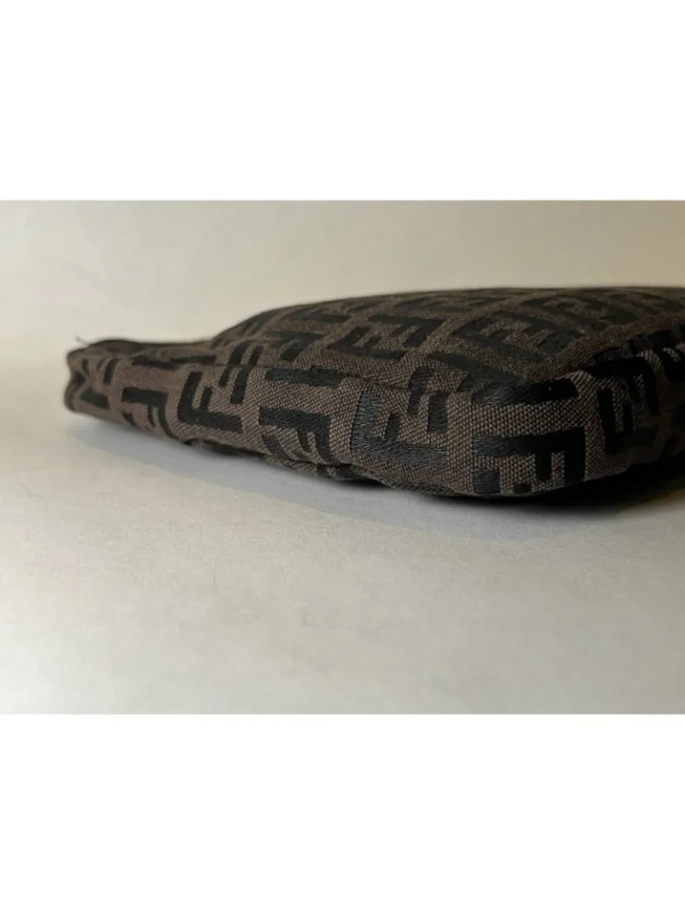 Fendi Zucca Brown & Black Fabric Makeup Bag Zip Pouch Cosmetic Case